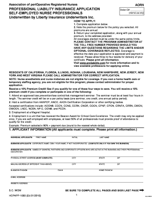 AORN Professional Liability Insurance Application