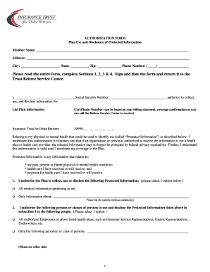 Authorization Form for Protected Health Information