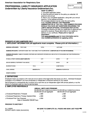 AARC Professional Liability Insurance Application