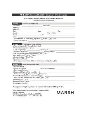 Medical Professional Liability Insurance Questionnaire