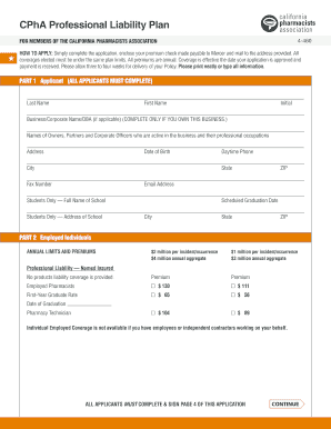 California Pharmacists Association Professional Liability Application
