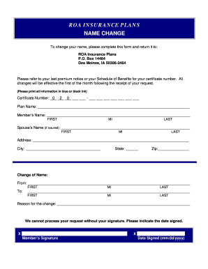 ROA Insurance Name Change Form