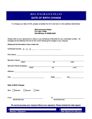 ROA Insurance Date of Birth Change Form