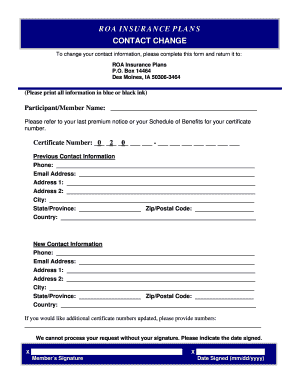 ROA Insurance Contact Change Form