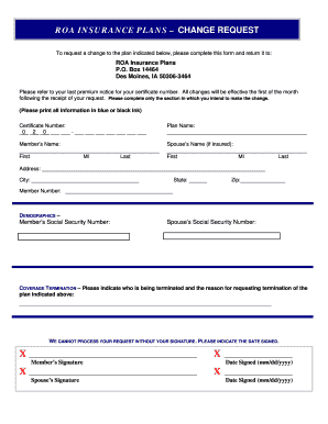 ROA Insurance Plans Change Request Form