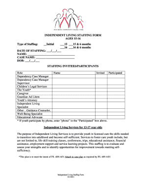 Independent Living Staffing Form