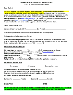 Summer 2014 Financial Aid Request Form