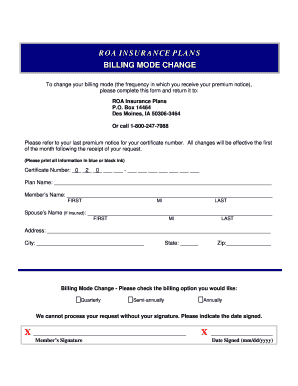 ROA Insurance Billing Mode Change Form