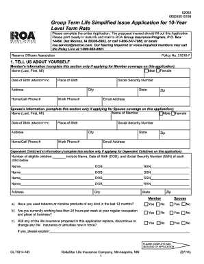 Reserve Officers Association Group Insurance Application