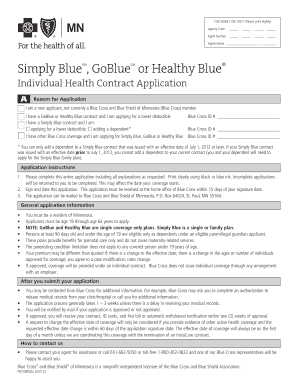 Blue Cross Individual Health Contract Application