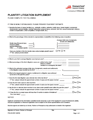 Plaintiff Litigation Supplement Form
