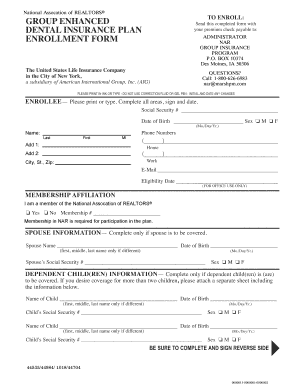 NAR Group Enhanced Dental Insurance Enrollment Form