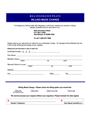 ROA Insurance Billing Mode Change Form