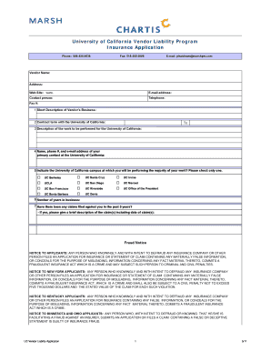University of California Vendor Liability Insurance Application