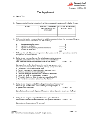 Tax Supplement Form for Professional Liability Application