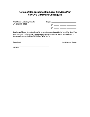 Notice of Dis-enrollment in Legal Services Plan