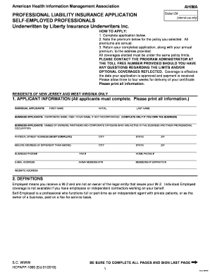 AHIMA Professional Liability Insurance Application