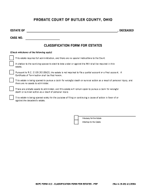 Ohio Probate Court Estate Classification Form