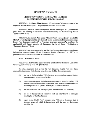 HIPAA Certification to Insurance Carrier