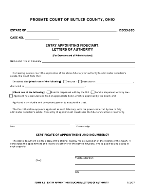 Ohio Probate Court Fiduciary Appointment Form