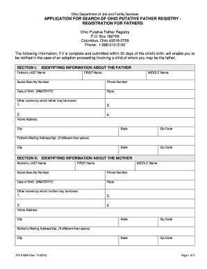 Ohio Putative Father Registry Application