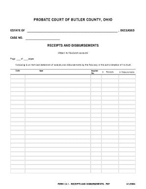 Ohio Probate Court Receipts and Disbursements Form