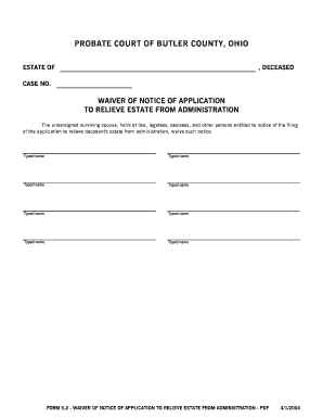Waiver of Notice of Application to Relieve Estate from Administration