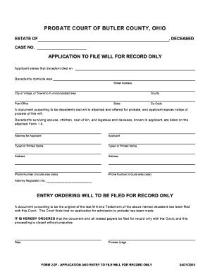 Ohio Will Filing Application