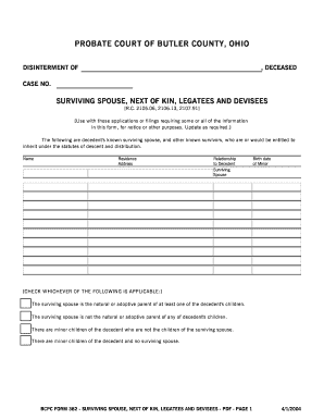 Ohio Surviving Spouse Next of Kin Form