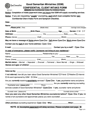 Good Samaritan Ministries Client Intake Form