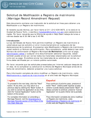 Solicitud de Modificación a Registro de matrimonio