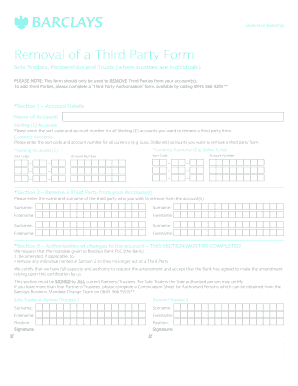 Barclays Third Party Removal Form