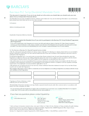 Barclays PLC Scrip Dividend Mandate Form