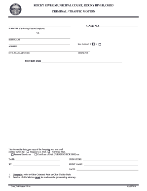 Criminal Traffic Motion Form