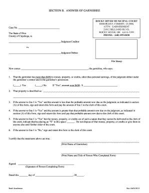 Ohio Garnishee Answer Form
