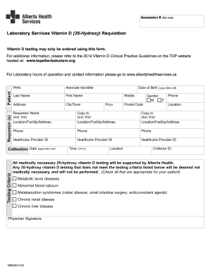 Vitamin D Testing Requisition Form