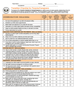 Transition Checklist for Parents/Caregivers