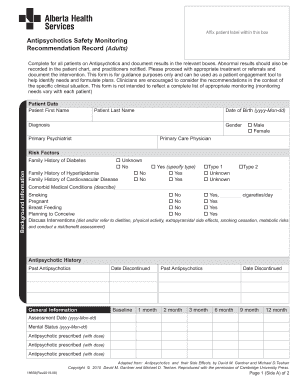 Antipsychotics Safety Monitoring Recommendation Record