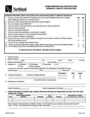General Liability Application for Home Remodeling Contractors