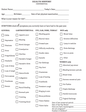 Health History Form