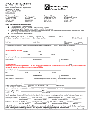 Wharton County Junior College Admission Application