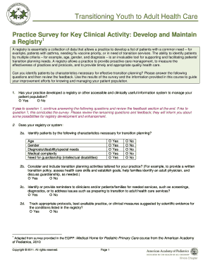 Transitioning Youth to Adult Health Care Practice Survey