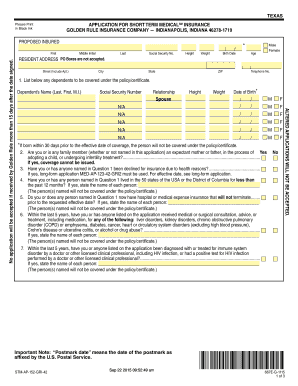 Short Term Medical Insurance Application