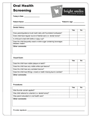 Oral Health Screening Form