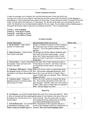 French Connection Activities Form