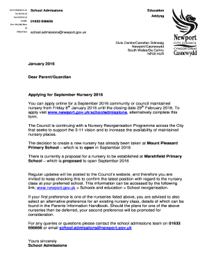 School Admissions Application for Nursery