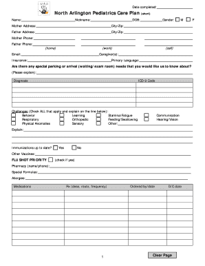 North Arlington Pediatrics Care Plan