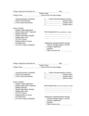 College Application Checklist form - parmacityschoolsorg