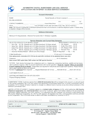 DSL Service Application and Internet Access Agreement