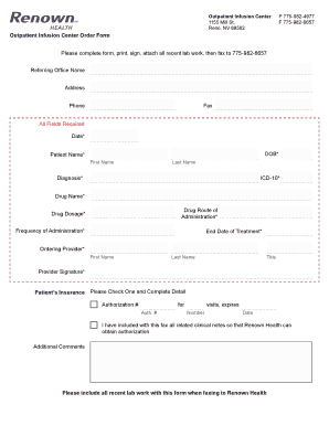 Outpatient Infusion Center Order Form